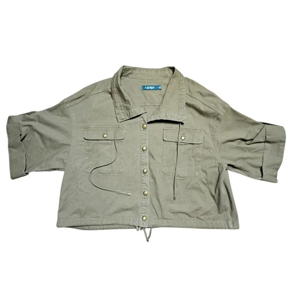 Lauren Ralph Lauren Womens 16 Vondra Cropped Utility Jacket Olive Twill Safari - Picture 6 of 9